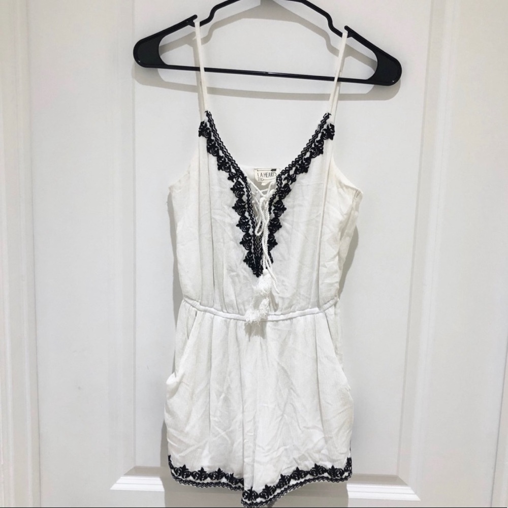 LA Hearts Lace Up Romper White Coverup S